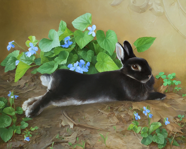Rabbit and Bush of Violets